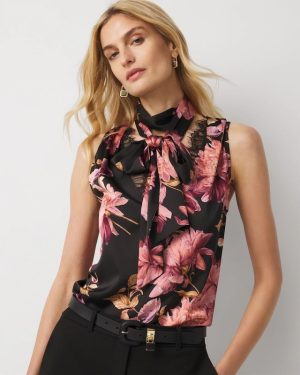 Petite Removable Scarf Tie-Neck Blouse