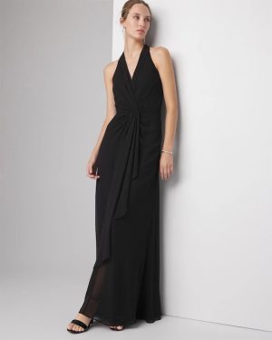 Petite Sleeveless V-Neck Draped Maxi Gown