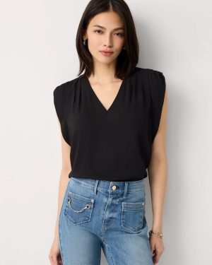 Petite Ruched Shoulder Crepe Shell