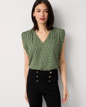 Ruched Shoulder Crepe Shell
