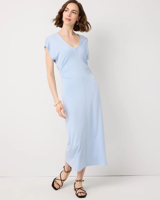 Gathered Waist Short Sleeve Midi Dress