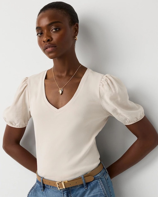 Satin Sleeve Knit Tee