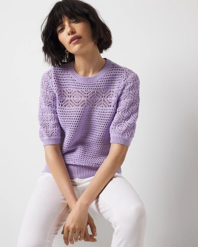 Puff Sleeve Pointelle Sweater