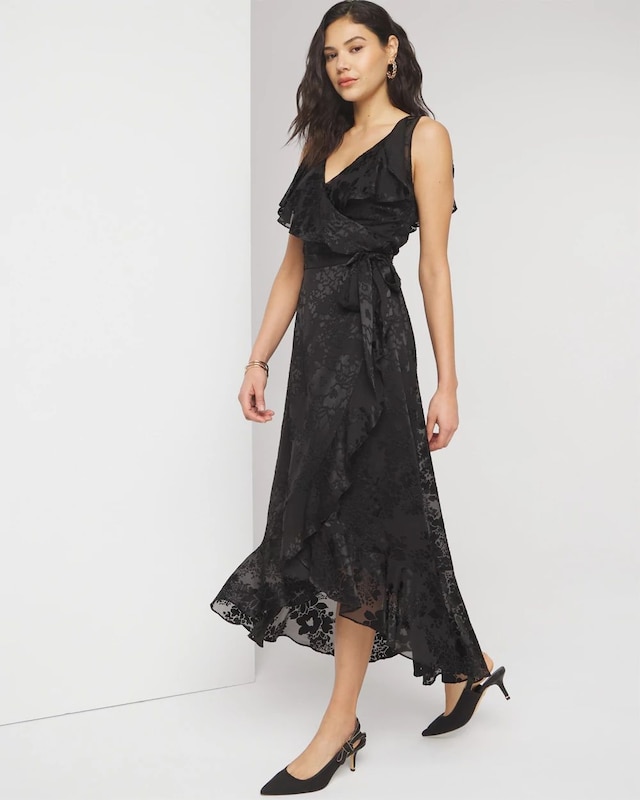 Petite Sleeveless Burnout Wrap Midi Dress