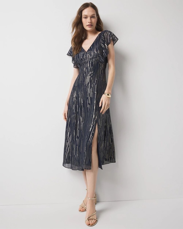 Petite Metallic Clip Midi Slip Dress
