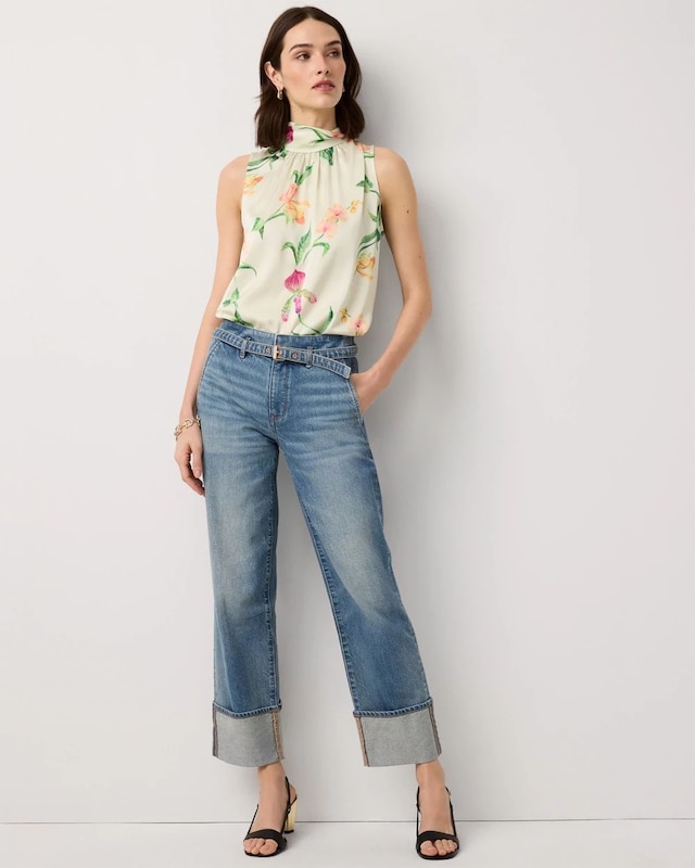 Cuffed High Rise Straight Ankle Jean