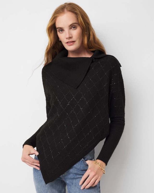 Petite Sequin Argyle Sweater Poncho