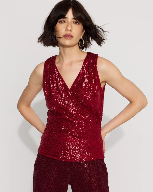 Petite Sequin Surplice Sleeveless Top