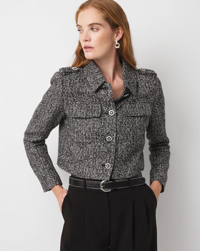 Petite Sequin Tweed Trucker Jacket