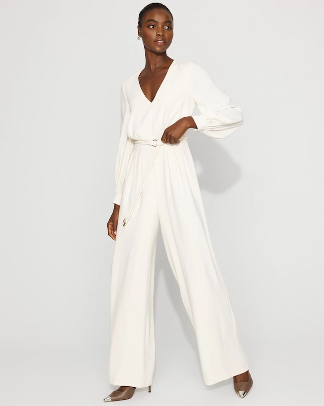 Petite Long Sleeve Crepe Jumpsuit