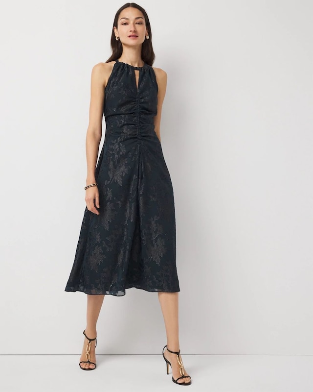 Petite Jacquard Halter Midi Dress