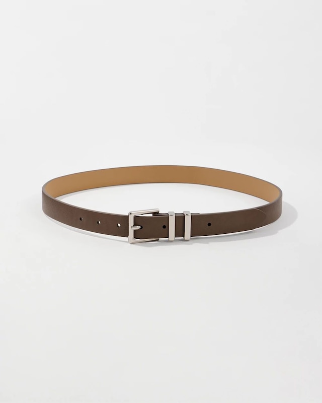 Silver Buckle Taupe Pant Belt