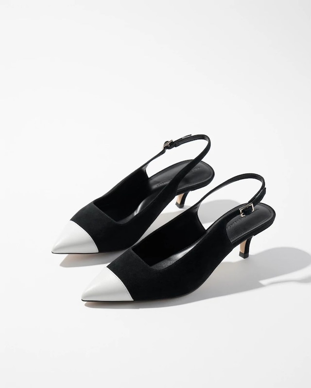 Cap Toe Suede Slingback Kitten Heels