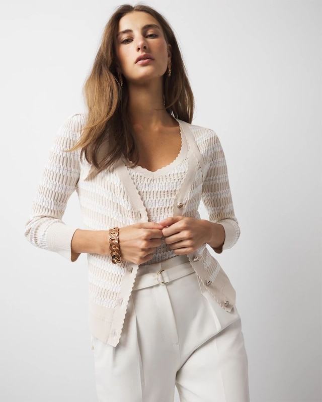 Textured Striped Sweater Cardigan