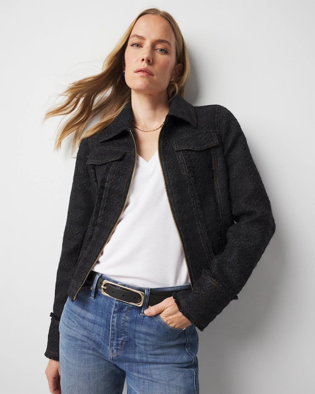 Cropped Tweed Trucker Jacket