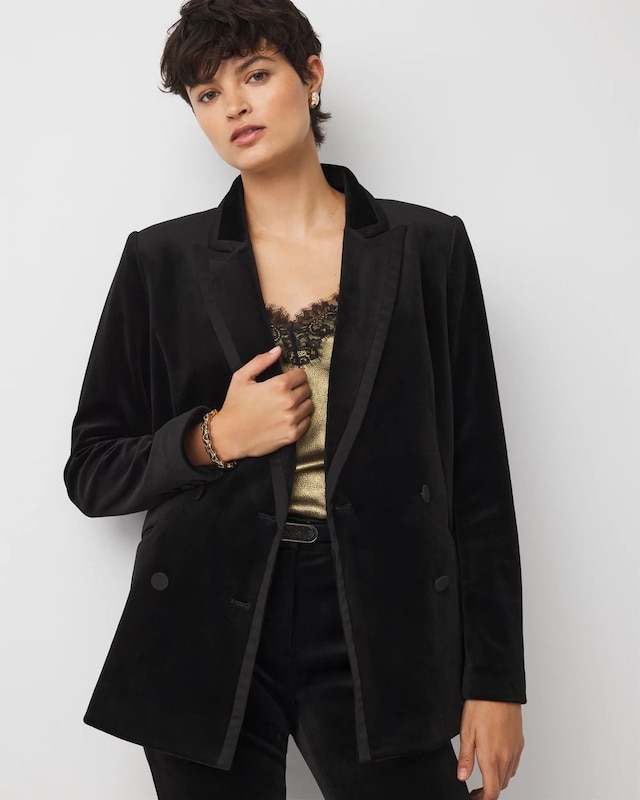 Petite Satin + Velvet Tuxedo Jacket