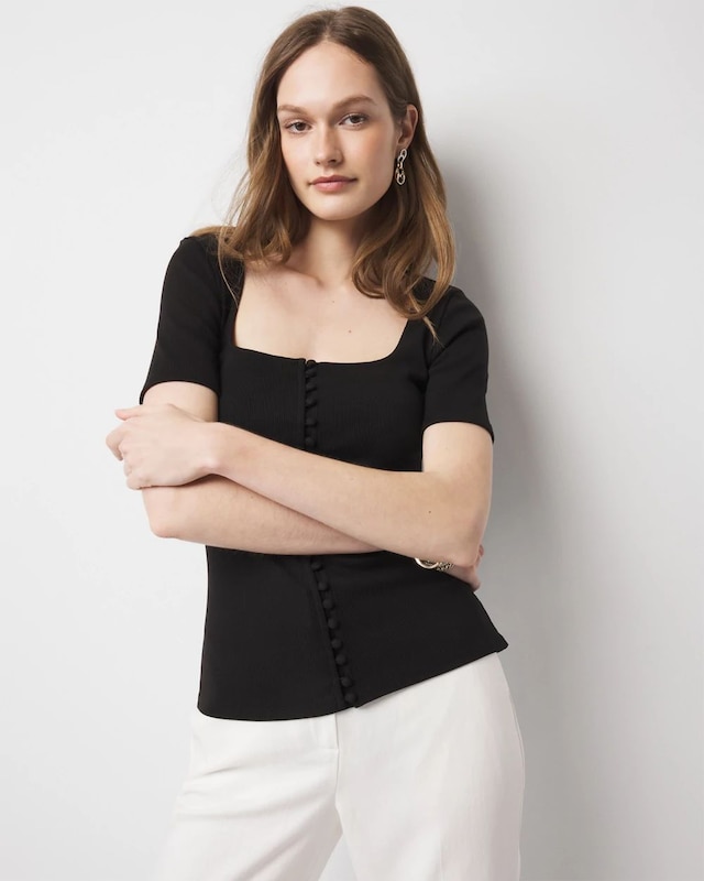 WHBM FORME? Ribbed Stretch Button Tee